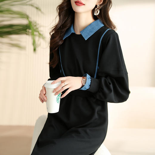 春季新款，牛仔拼接翻领时尚显瘦中长款连衣裙HR-XSILU2307 商品图3