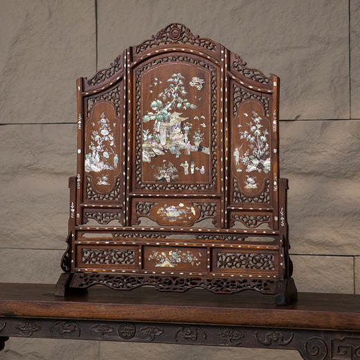 清 红木镶螺钿人物故事三扇座屏 商品图4