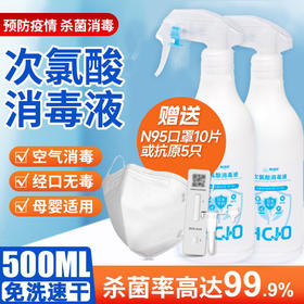 易凯欧次氯酸消毒喷雾500ML2瓶+医用N95口罩10片或5个抗原