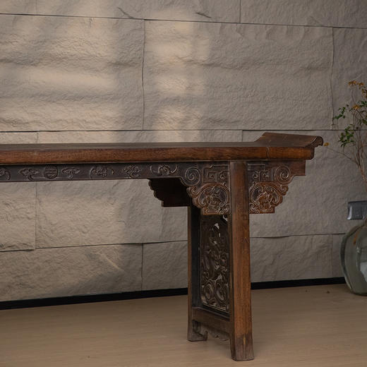 清 铁力木夹头榫螭龙纹一块玉翘头案 商品图3