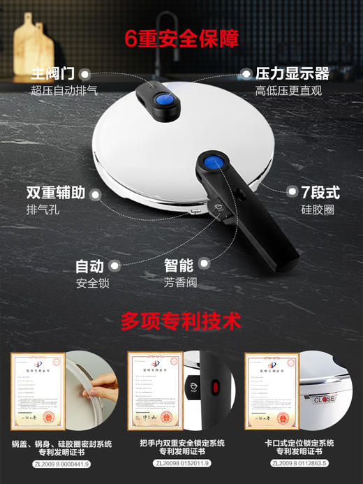 德国进口菲仕乐新味达快不锈钢高压锅压力锅燃气电磁家用防爆蓝点 商品图1