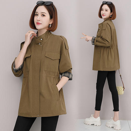 HR WY72139宽松舒适纯色减龄休闲中长款风衣外套 商品图3