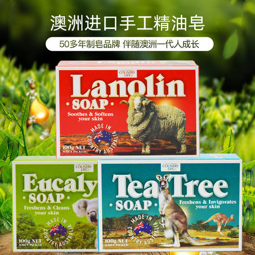 【中欧班列精选】澳洲手工皂 原装进口卡曼丹Country Life(乡间生活)  绵羊油皂洗脸洗澡沐浴天然茶树桉树手工皂 5块装 商品图0