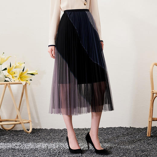 EITIE爱特爱春季新款时尚气质三色通勤显瘦百褶高腰半身裙6906605 商品图2