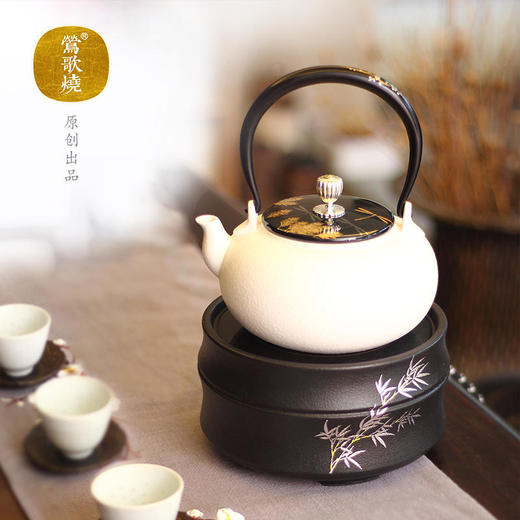 莺歌烧 电陶炉煮茶功夫茶具电茶炉小型 黑底银竹（竹节）静音无线遥控电陶炉 商品图3