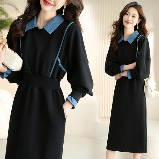 春季新款，牛仔拼接翻领时尚显瘦中长款连衣裙HR-XSILU2307 商品图1