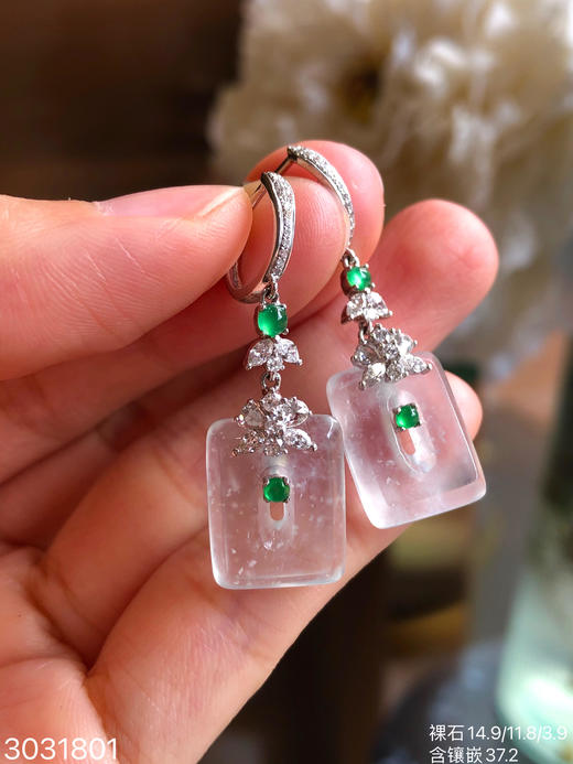 3031801，玻璃方扣耳坠。具体价格微信咨询 商品图3