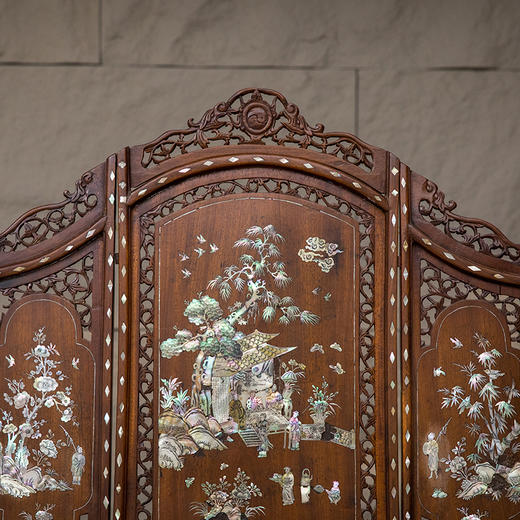 清 红木镶螺钿人物故事三扇座屏 商品图2