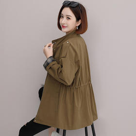 HR WY72139宽松舒适纯色减龄休闲中长款风衣外套