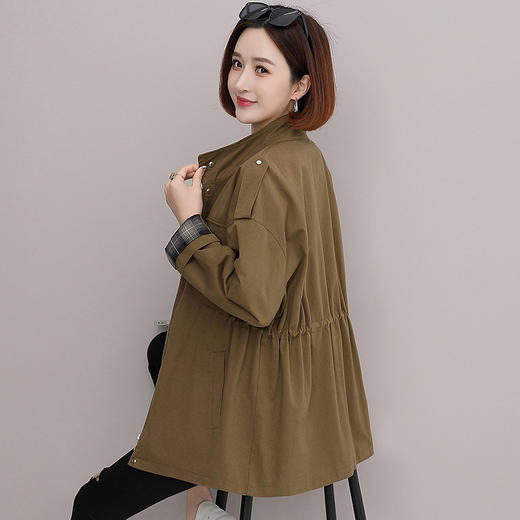 HR WY72139宽松舒适纯色减龄休闲中长款风衣外套 商品图0