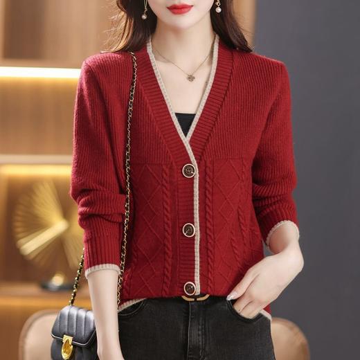 软糯风长袖毛衣女春秋，V领针织开衫外套短款单排扣外穿上衣CC-101-16892 商品图1