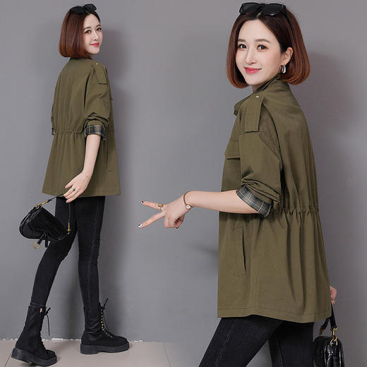 HR WY72139宽松舒适纯色减龄休闲中长款风衣外套 商品图1