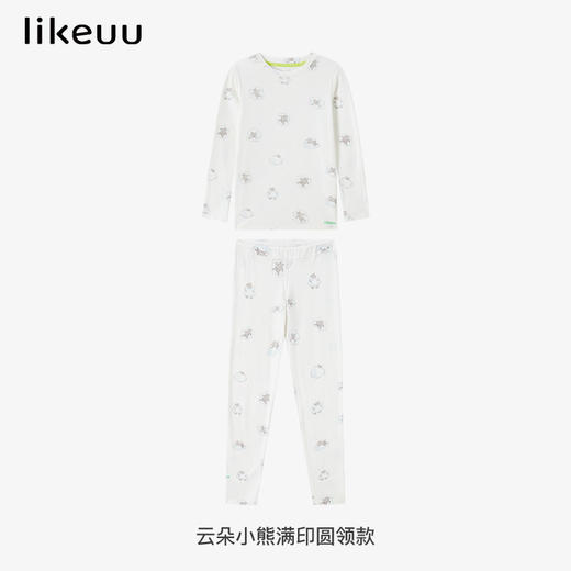 likeuu儿童家居服男女童春秋款云朵小熊满印圆领睡衣套 商品图3
