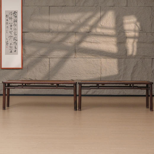 清 红木罗锅枨矮佬春凳（一对） 商品图0