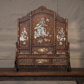 清 红木镶螺钿人物故事三扇座屏