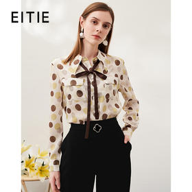 EITIE爱特爱春季新款洋气职业干练显瘦系带几何印花衬衫上衣6909607