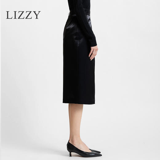 LIZZY2024时尚摩登个性 缎面蕾丝拼接不规则开叉半身裙6273 商品图2