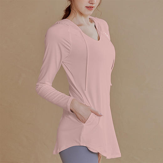 【新品秒杀】宽松连帽长袖瑜伽服女休闲运动上衣中长款上衣健身衣卫衣KML 000 BT-ARWT382 商品图2