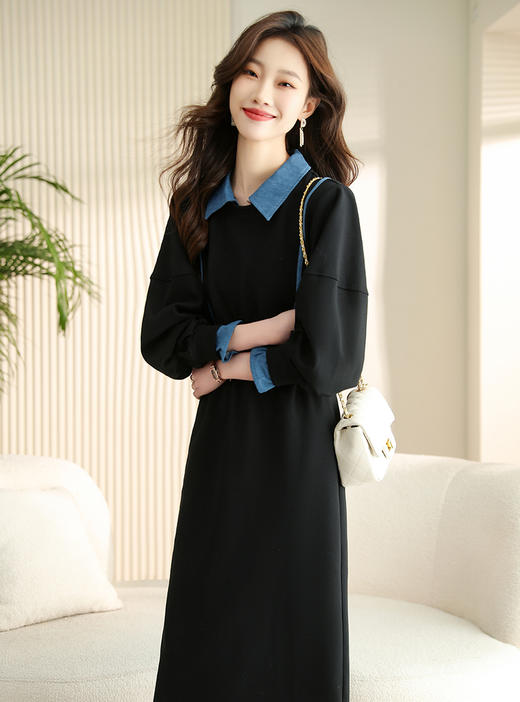 春季新款，牛仔拼接翻领时尚显瘦中长款连衣裙HR-XSILU2307 商品图7