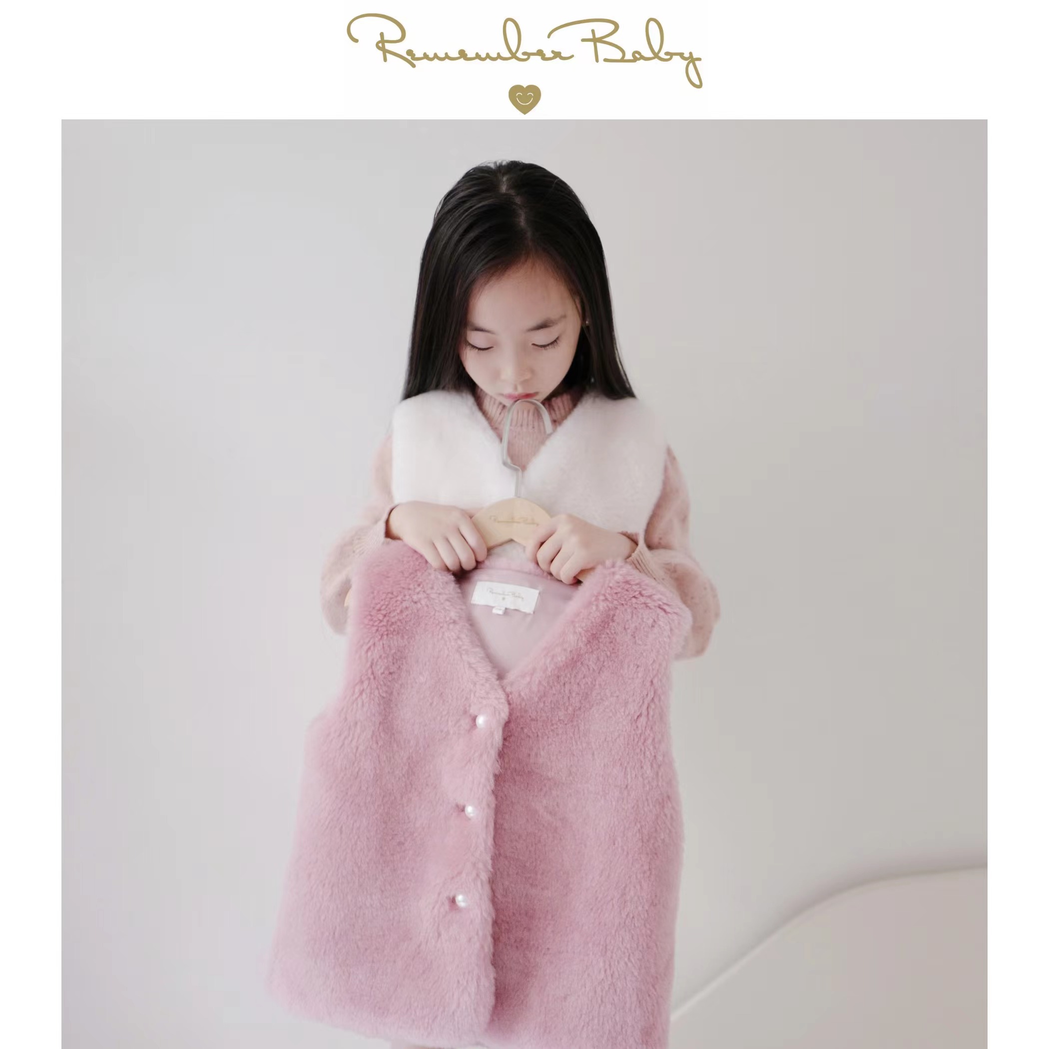 现货 / CUDDLE | 亲子款 意大利进口面料制 100%羊毛 皮草背心 芭蕾粉 / 月光白
