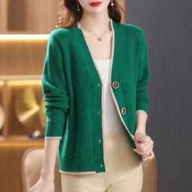 软糯风长袖毛衣女春秋，V领针织开衫外套短款单排扣外穿上衣CC-101-16892