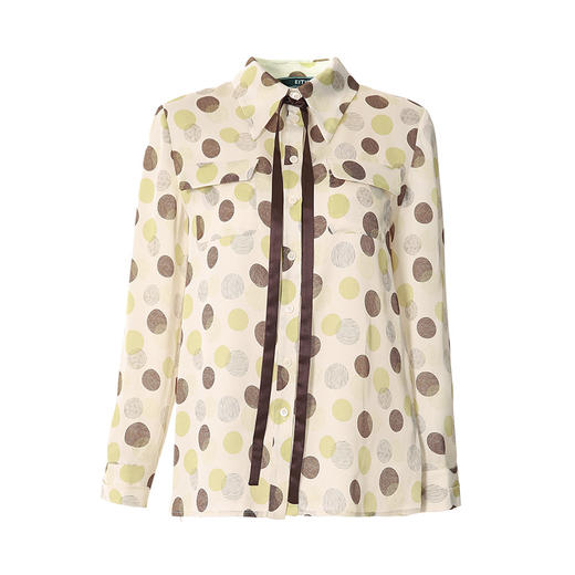 EITIE爱特爱春季新款洋气职业干练显瘦系带几何印花衬衫上衣6909607 商品图5