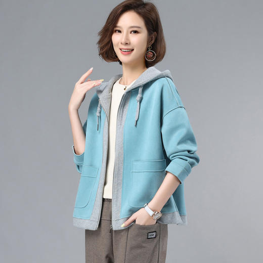 HR WL80869假两件连帽开衫气质宽松外搭上衣 商品图0