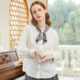 famecoco范可儿撞色飘带领衬衫女春季设计感时尚别致上衣FAB1BH008