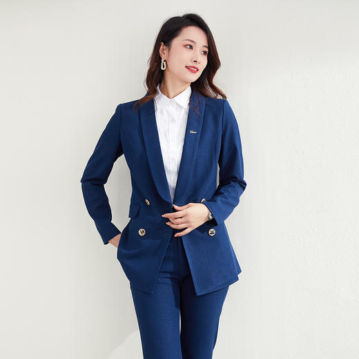 【上衣+裤子】罗蒙春秋西服套装女士商务通勤职业OL修身双排扣套装 商品图7