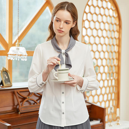 famecoco范可儿撞色飘带领衬衫女春季设计感时尚别致上衣FAB1BH008 商品图2