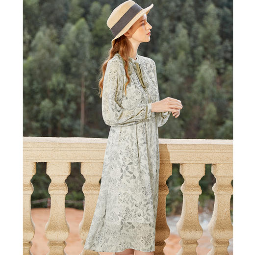 famecoco范可儿蝴蝶结系带雪纺裙春季印花仙女裙茶歇裙FAB1FA020 商品图3