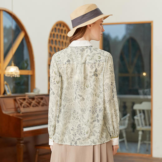 famecoco范可儿尖领系带雪纺衬衫女春款显瘦优雅印花上衣FAB1BA014 商品图2