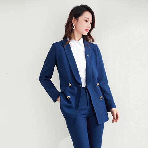 【上衣+裤子】罗蒙春秋西服套装女士商务通勤职业OL修身双排扣套装 商品图8