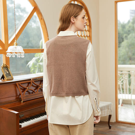 Famecoco范可儿马甲针织背心短款女春款圆领套头无袖马夹 商品图3