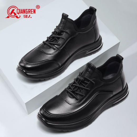 强人3515男鞋休闲皮鞋透气运动跑步鞋2023春季新款旅游鞋黑色 商品图3