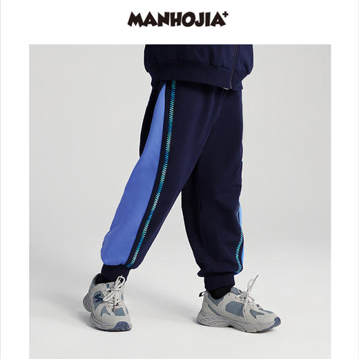 漫画家潮童装男童裤子2023春季新款时髦拼接撞色运动儿童束脚长裤 商品图1