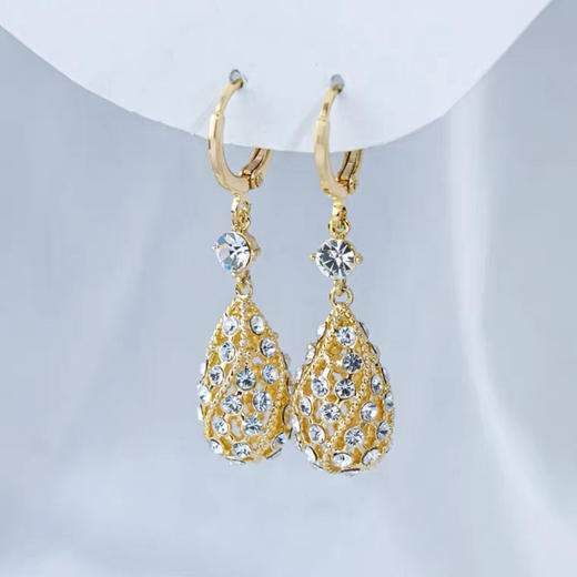 JU-A3191新款气质时尚镶钻镂空水滴耳扣耳环女网红个性长款大气耳坠饰 商品图3