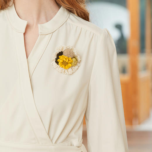 famecoco范可儿交叉v领连衣裙女春季一片式系带收腰长裙FAB1FA017 商品图1