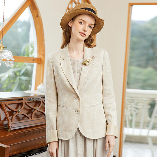 famecoco范可儿棉麻西装外套女春季显瘦百搭小西服小个子FAB1AW006 商品图3