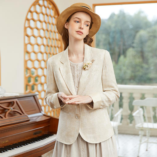 famecoco范可儿棉麻西装外套女春季显瘦百搭小西服小个子FAB1AW006 商品图4