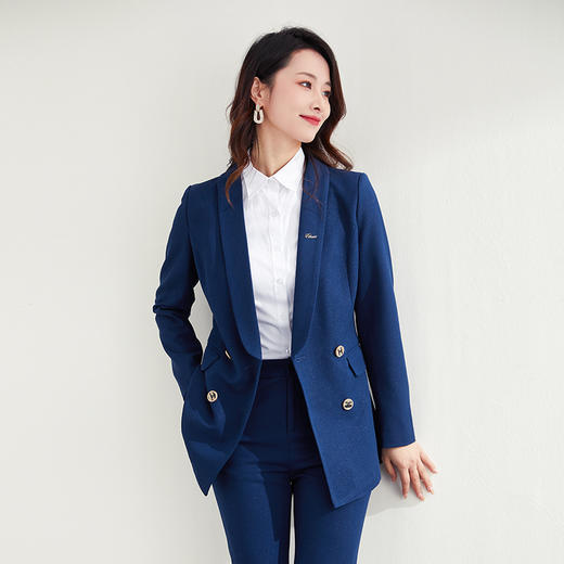【上衣+裤子】罗蒙春秋西服套装女士商务通勤职业OL修身双排扣套装 商品图6