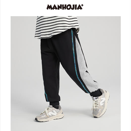 漫画家潮童装男童裤子2023春季新款时髦拼接撞色运动儿童束脚长裤 商品图0
