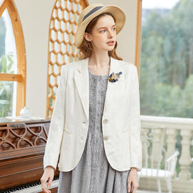 famecoco范可儿棉麻西装外套女春季显瘦百搭小西服小个子FAB1AW006