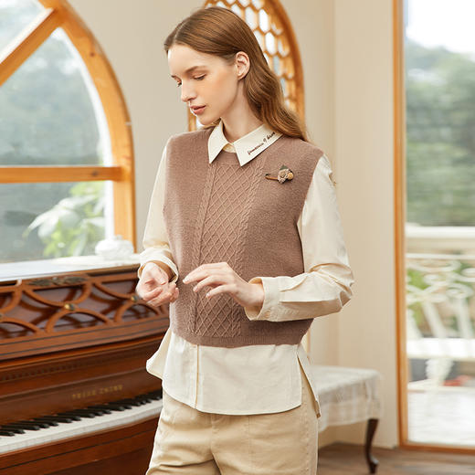 Famecoco范可儿马甲针织背心短款女春款圆领套头无袖马夹 商品图2