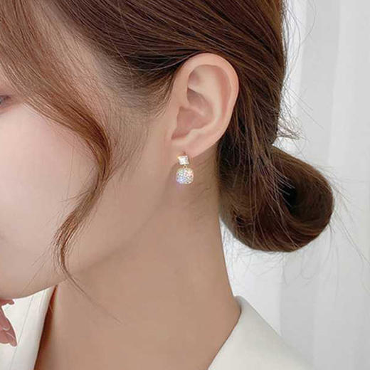 JU-A3826韩国百搭方形猫眼石耳钉新款潮锆石微镶感耳环女耳饰品 商品图1