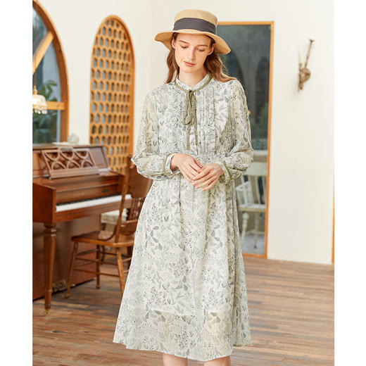 famecoco范可儿蝴蝶结系带雪纺裙春季印花仙女裙茶歇裙FAB1FA020 商品图4