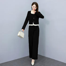优雅舒适，春款新款套装时尚花边阔腿裤竖坑条气质大方HR-WL459