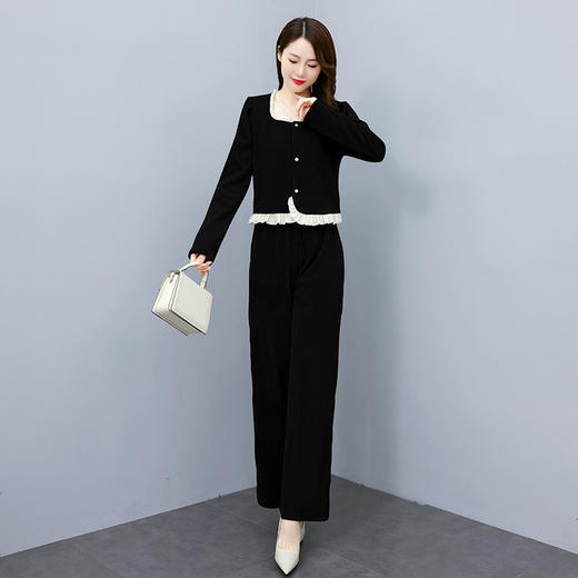 优雅舒适，春款新款套装时尚花边阔腿裤竖坑条气质大方HR-WL459 商品图0