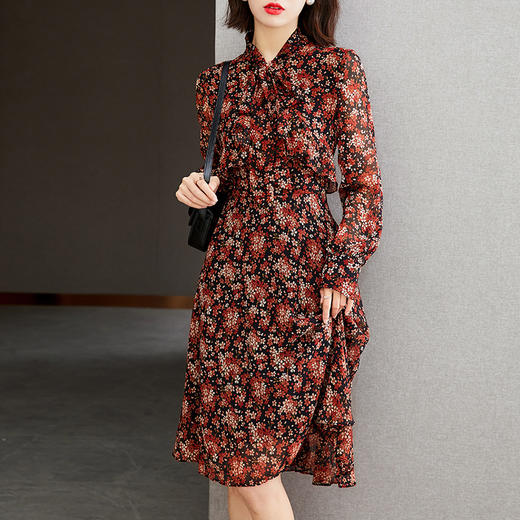 QL 123-2601连衣裙中长款显瘦碎花时尚减龄气质裙 商品图1