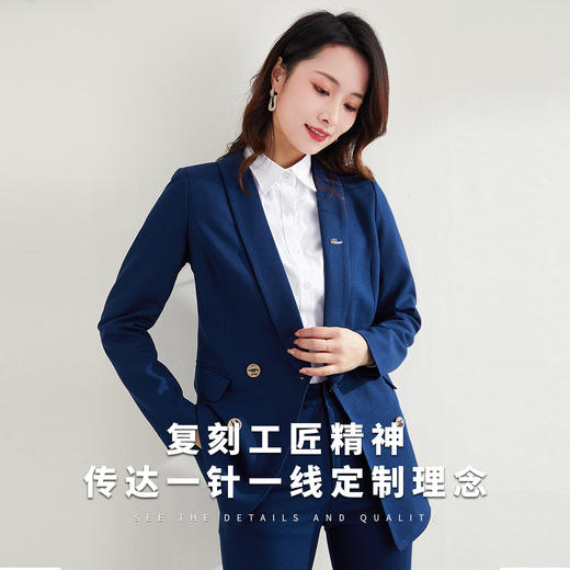 【上衣+裤子】罗蒙春秋西服套装女士商务通勤职业OL修身双排扣套装 商品图2